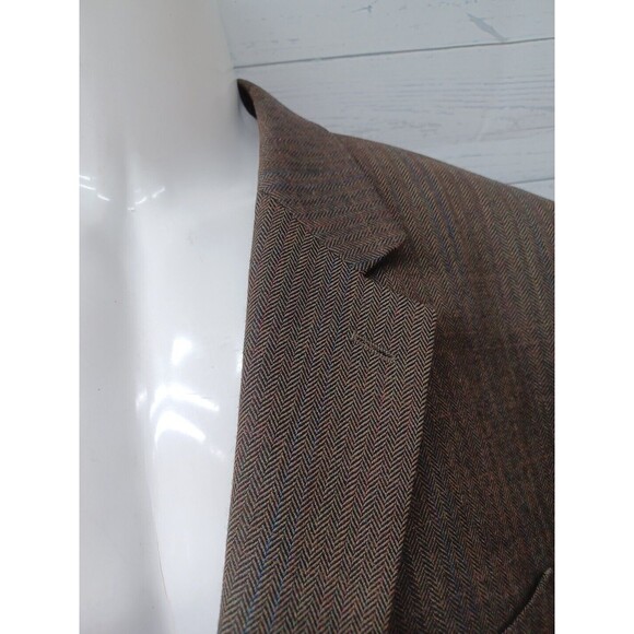 Izod Mens Brown Herrigbone Wool Blazer Sport Coat 46L 2 Buttons - Picture 3 of 10